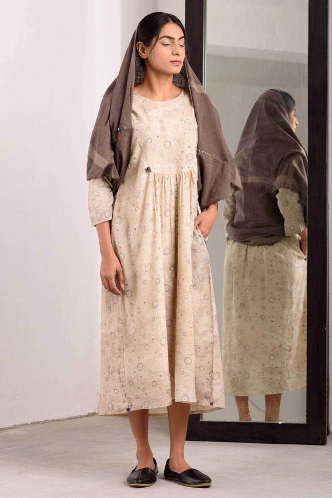 JAYATI GOENKA Cotton Printed Dress with Scarf