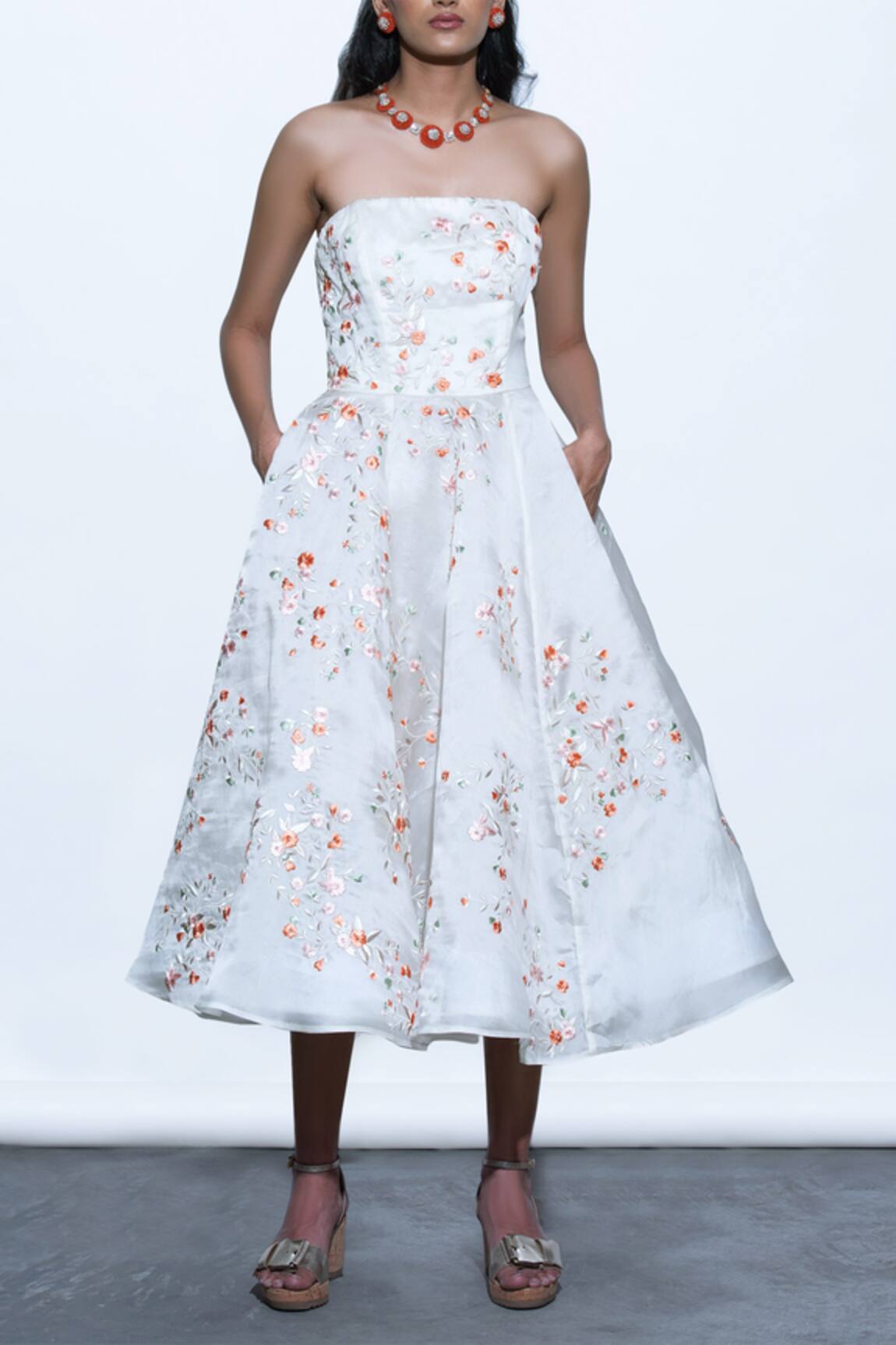 Shriya Som Floral Embroidered Bandeau Dress