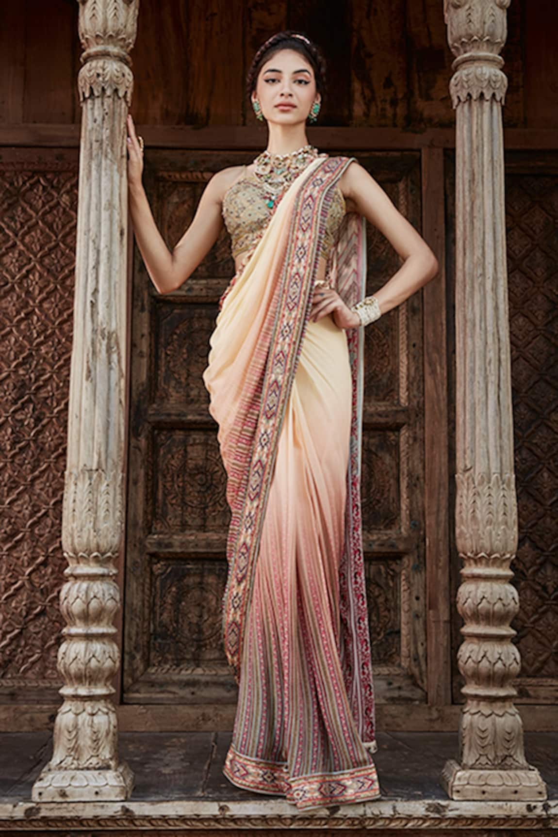 Kalista Shameen Pre-Draped Saree With Blouse