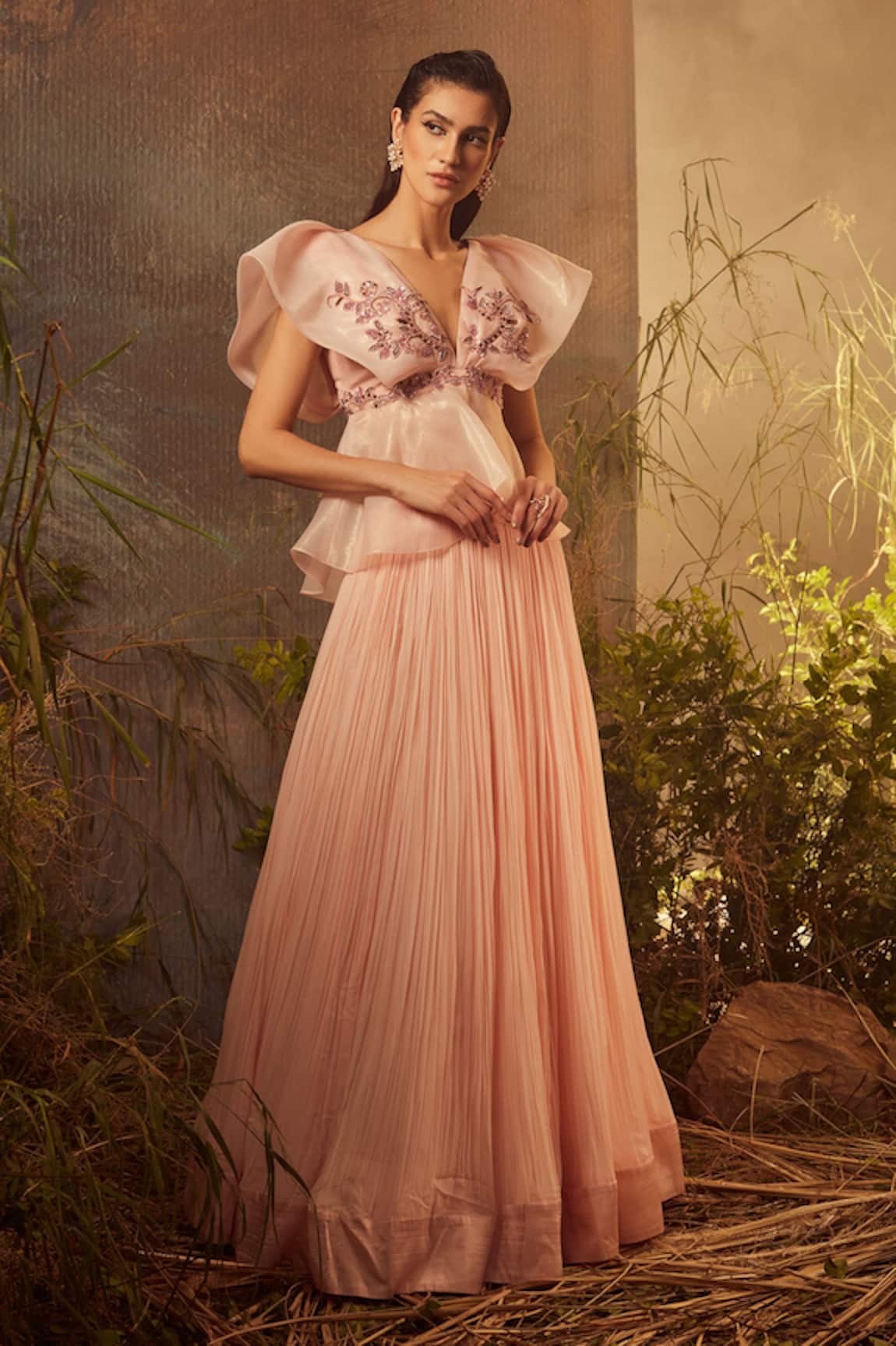 Dheeru Taneja Ira Peplum Top & Lehenga Set