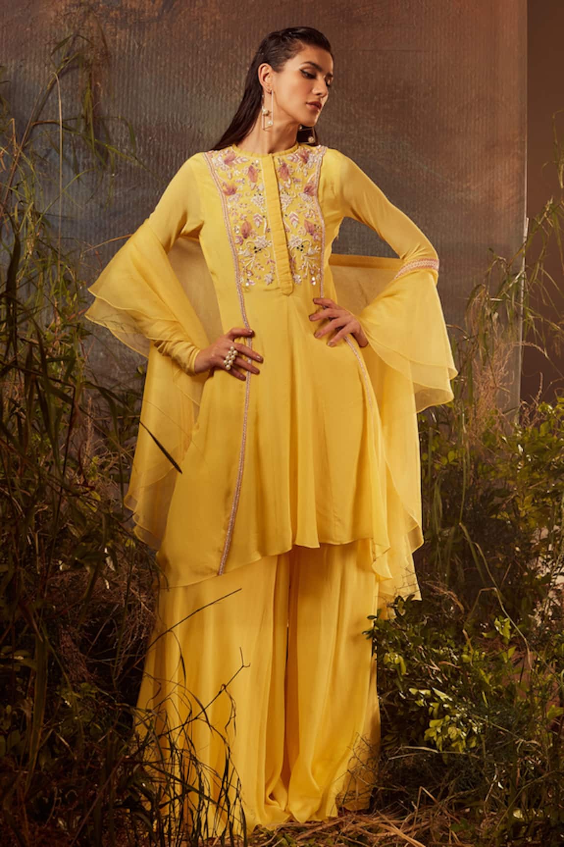 Dheeru Taneja Embroidered Tunic Sharara Set