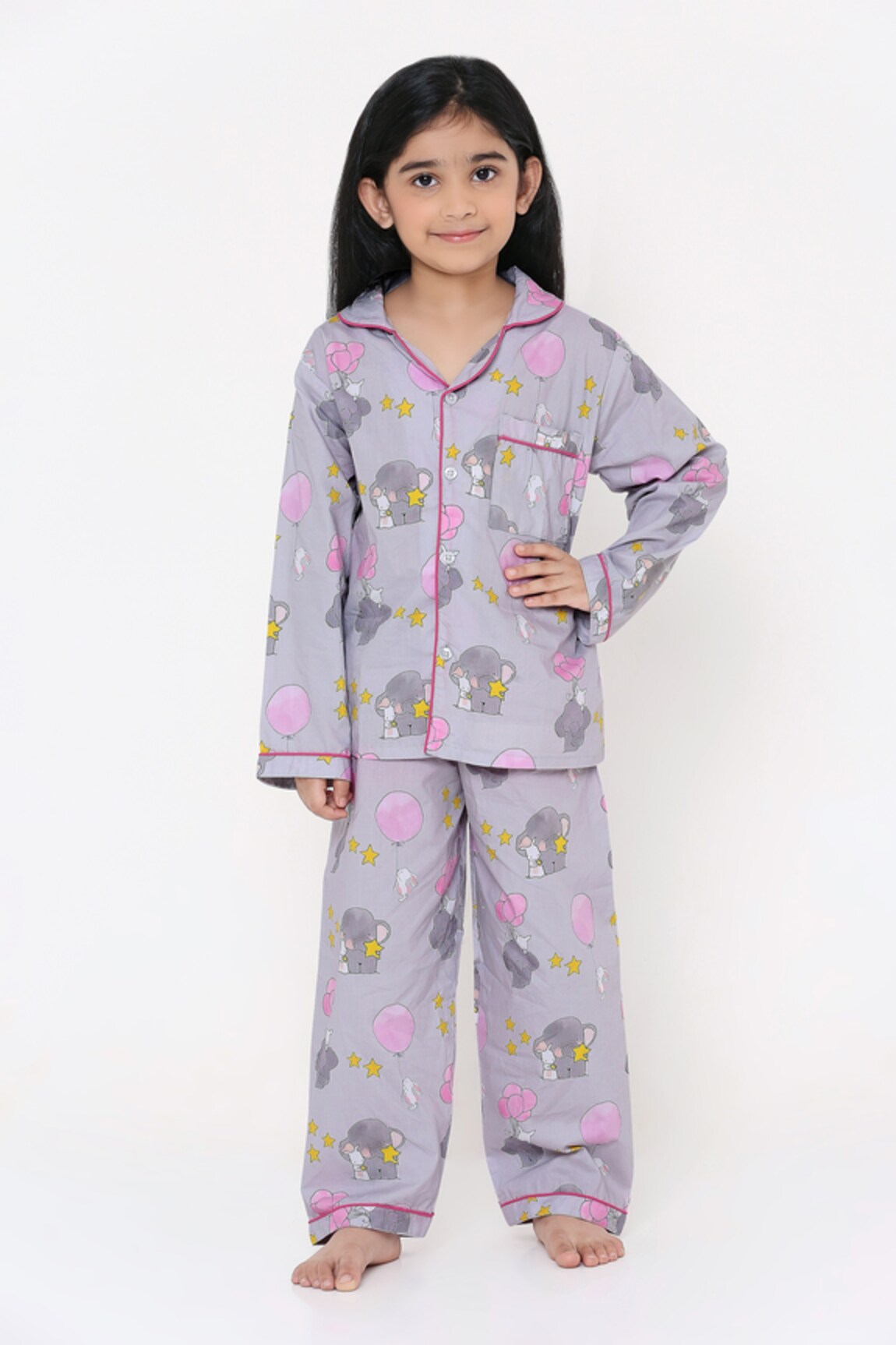 Knitting Doodles Cotton Elephant Print Night Suit