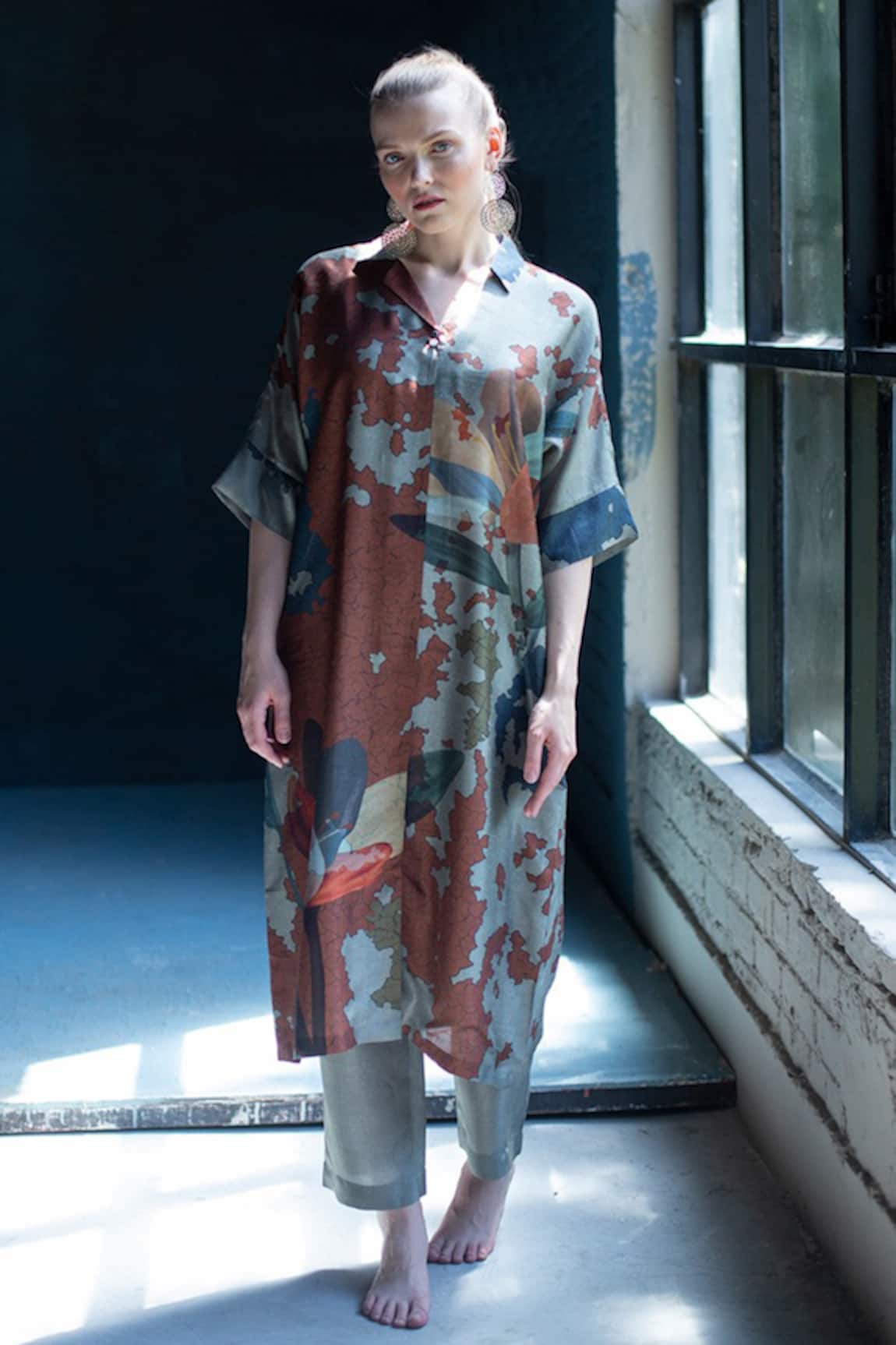 Clos Abstract Print Shirt Tunic & Pant Set