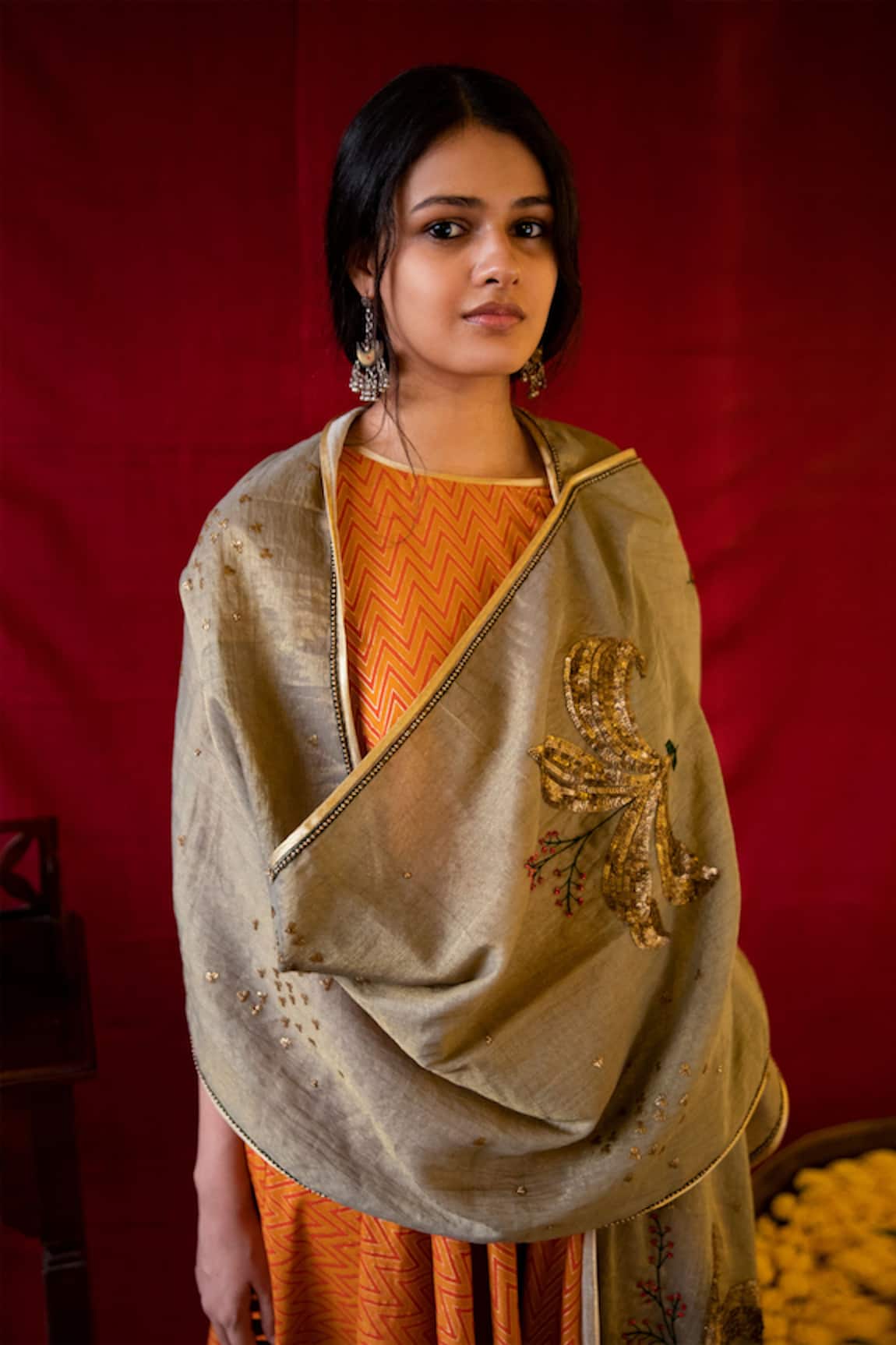 Nini Mishra Floral Embroidered Dupatta