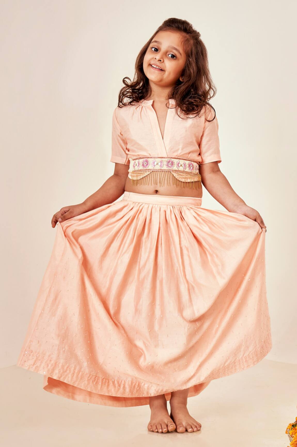 Little Luxury Peach Chanderi Lehenga Set