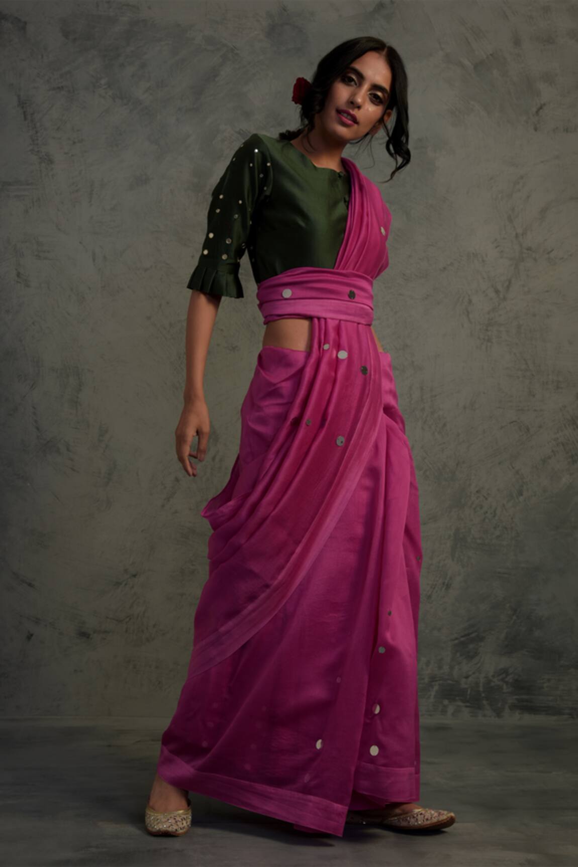 Charkhee Embroidered Chanderi Saree with Blouse 