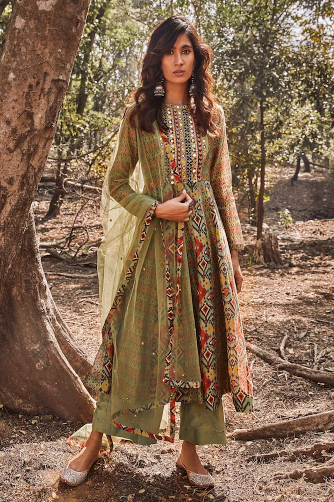Drishti & Zahabia Chanderi Silk Ikat Print Anarkali Set