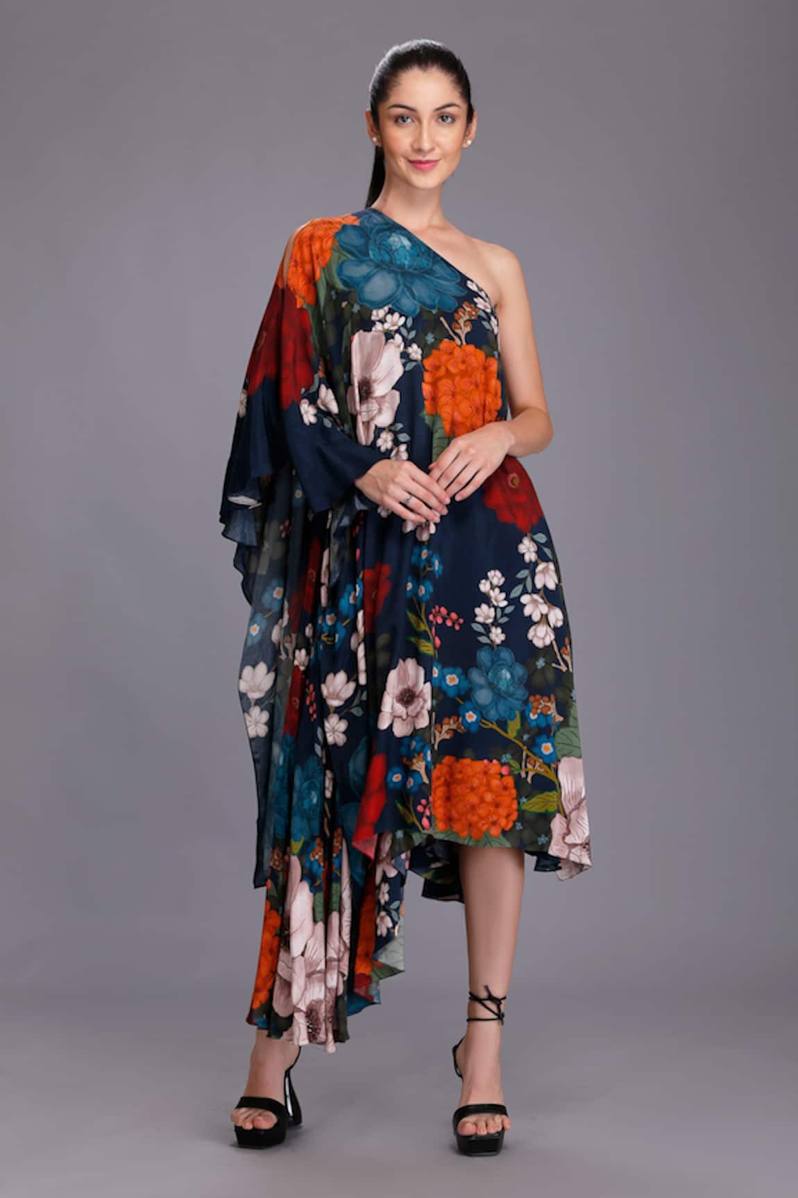 Alpona Designs By Soham Acharya Floral Print One Shoulder Dress