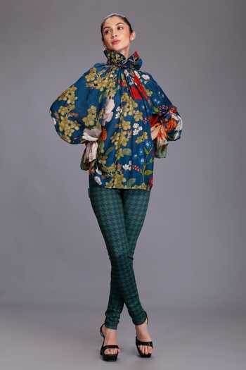 Alpona Designs By Soham Acharya Floral Print Ruffle Neck Top 