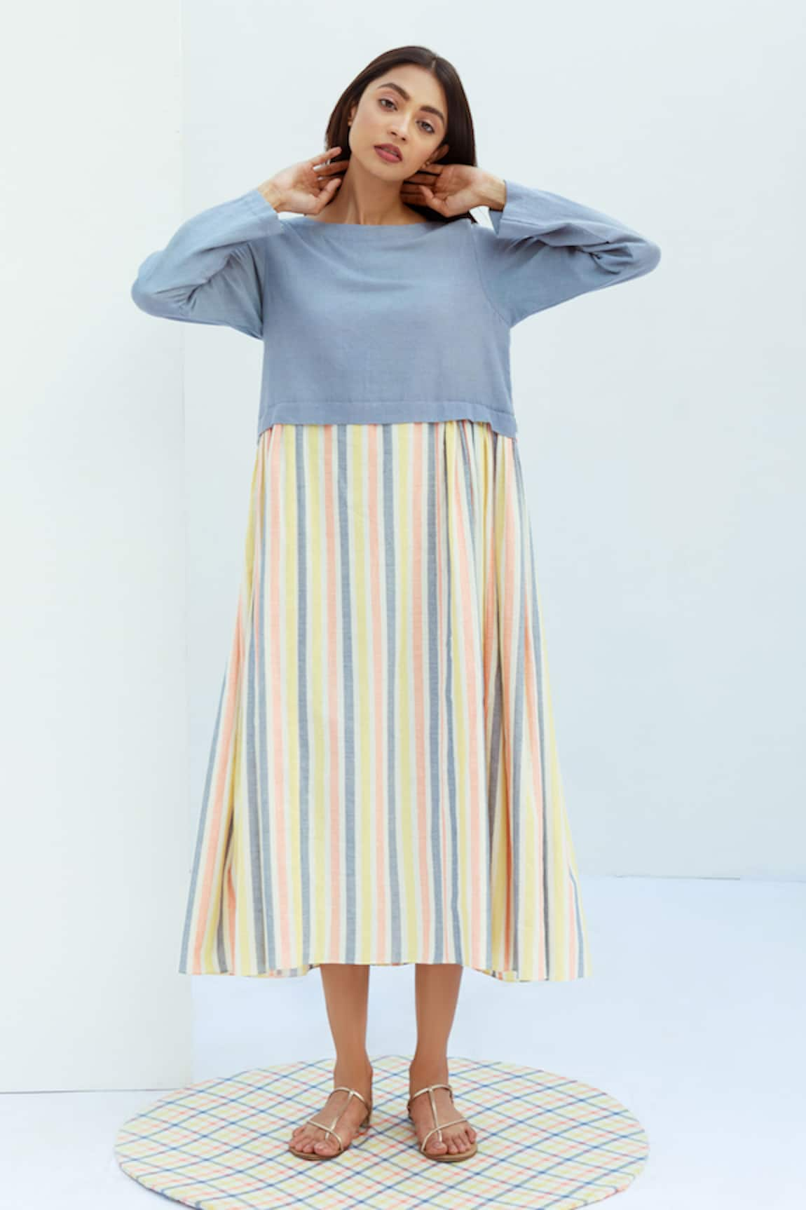 Nesolo Striped Midi Flared Dress