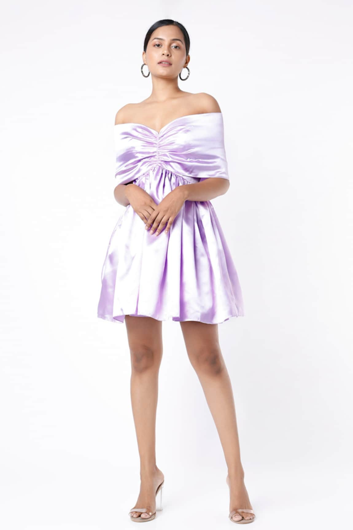 Emblaze Satin Off Shoulder Dress