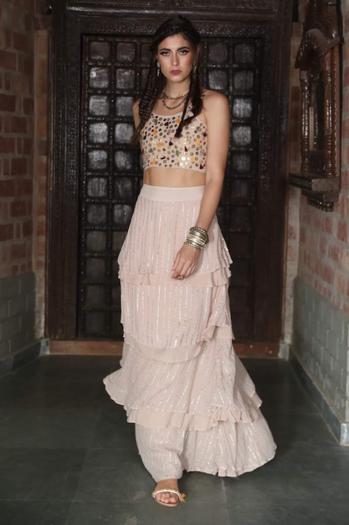 Enech Embellished Top with Tiered Skirt