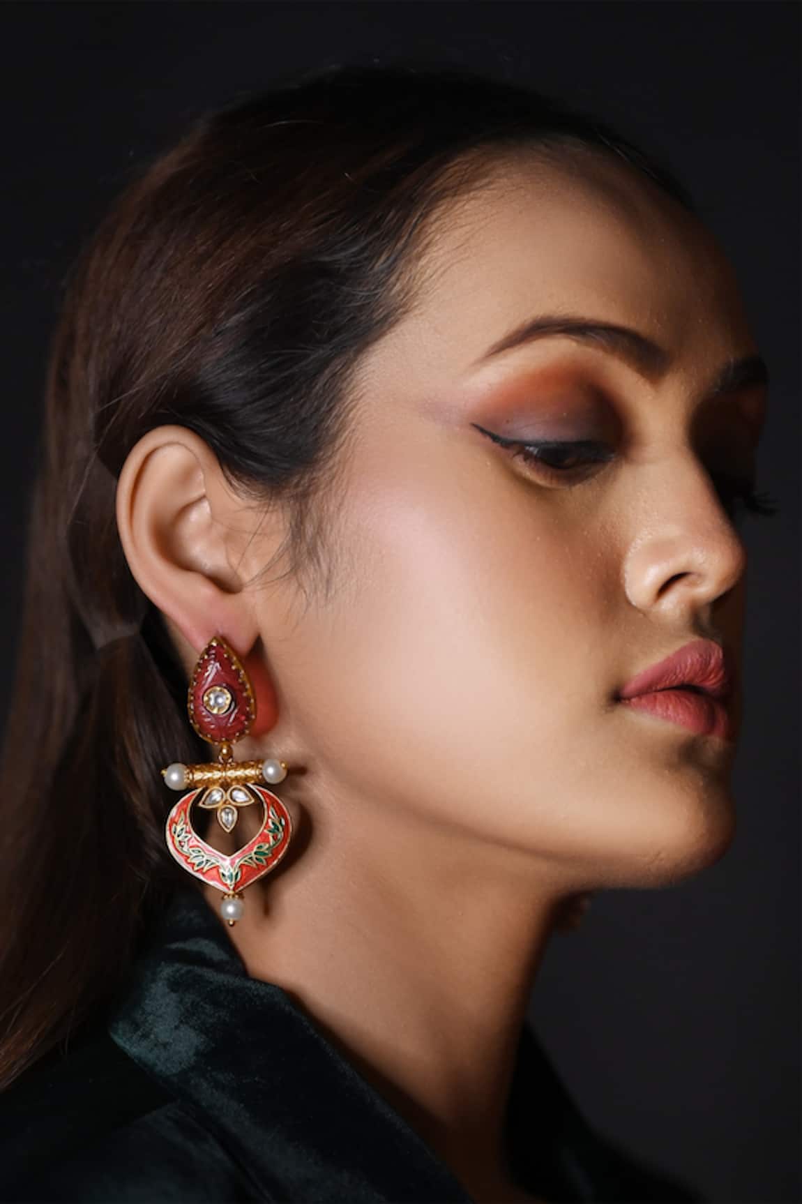 The Bling Girll Leaf Motif Enamel Cutwork Drop Earrings 