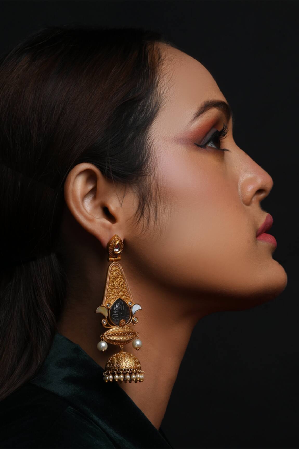 The Bling Girll Moon Motif Cutwork Jhumka Earrings 