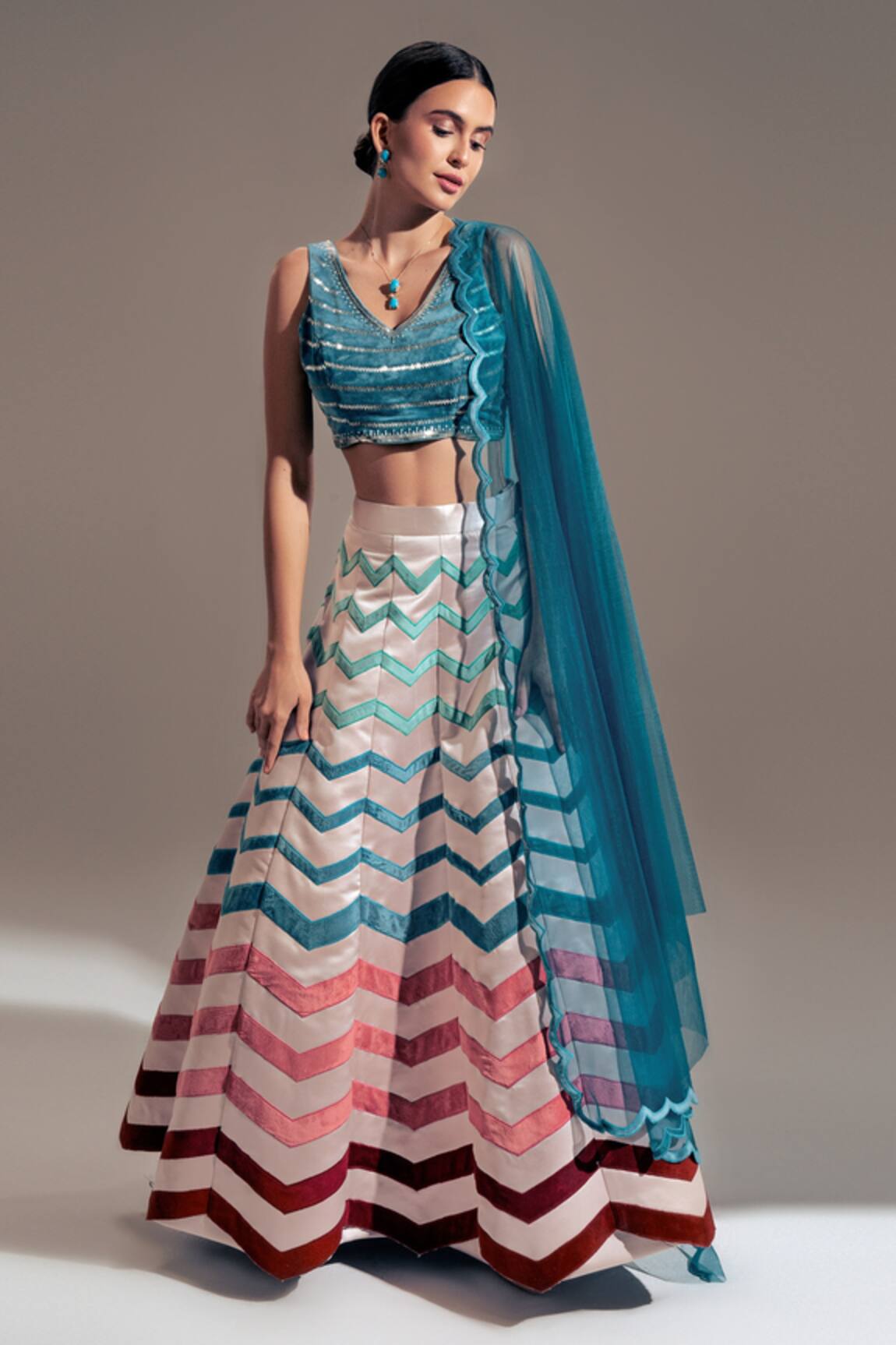 Shloka Sudhakar Chevron Applique Work Lehenga Set