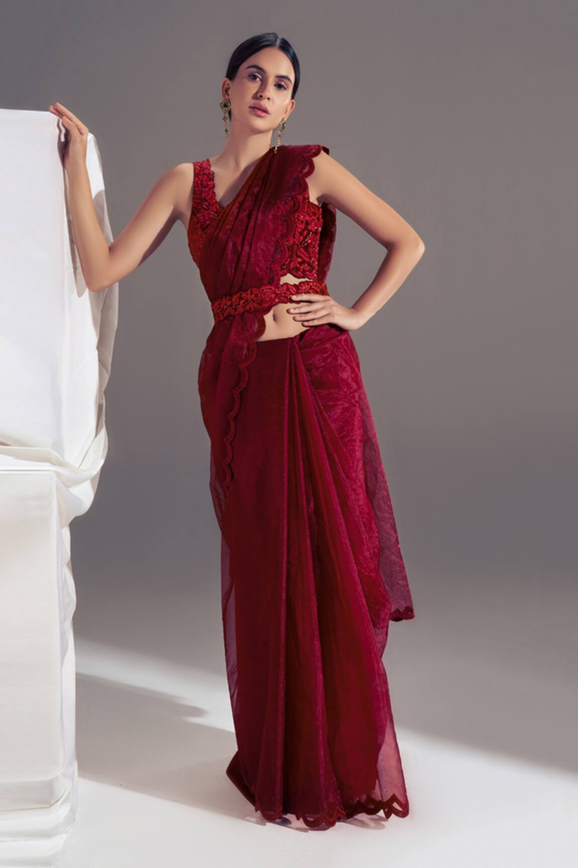 Shloka Sudhakar Organza Scallop Saree With Blouse