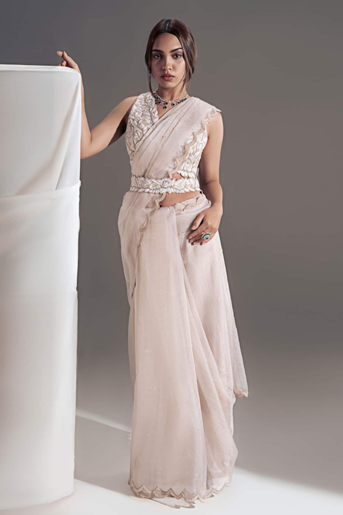 Shloka Sudhakar Organza Scallop Saree With Blouse