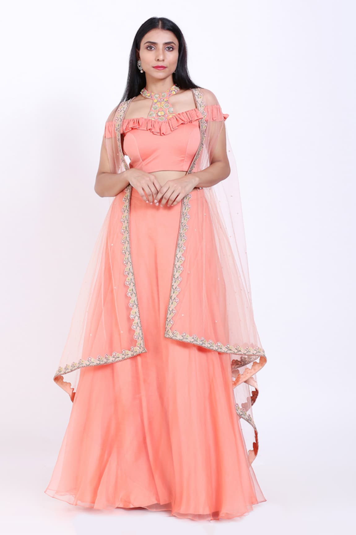 Vedangi Agarwal Organza Cape Lehenga Set