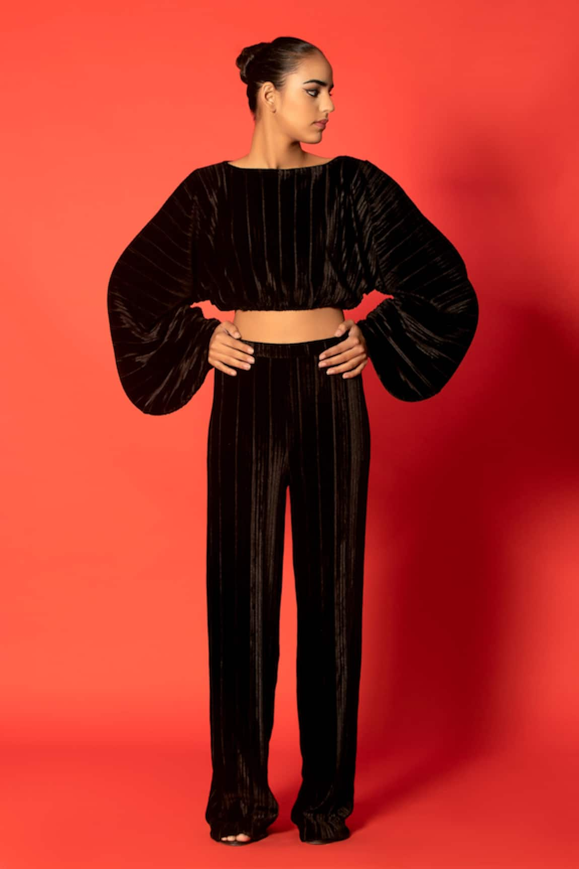 Evra by Nikita Puff Sleeve Velvet Crop Top & Pant Set