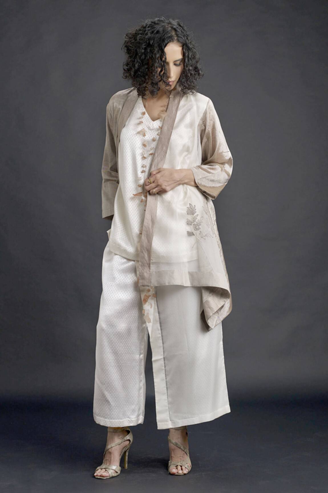 Bodhi Tree Embroidered Sheer Jacket & Pant Set