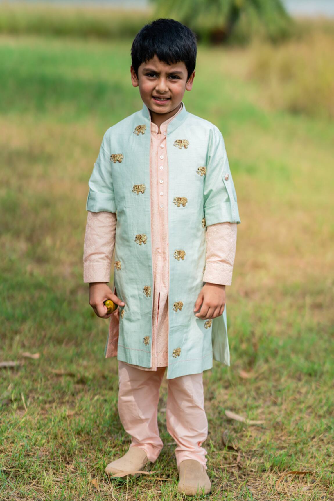 Little Luxury Embroidered Jacket & Kurta Set 