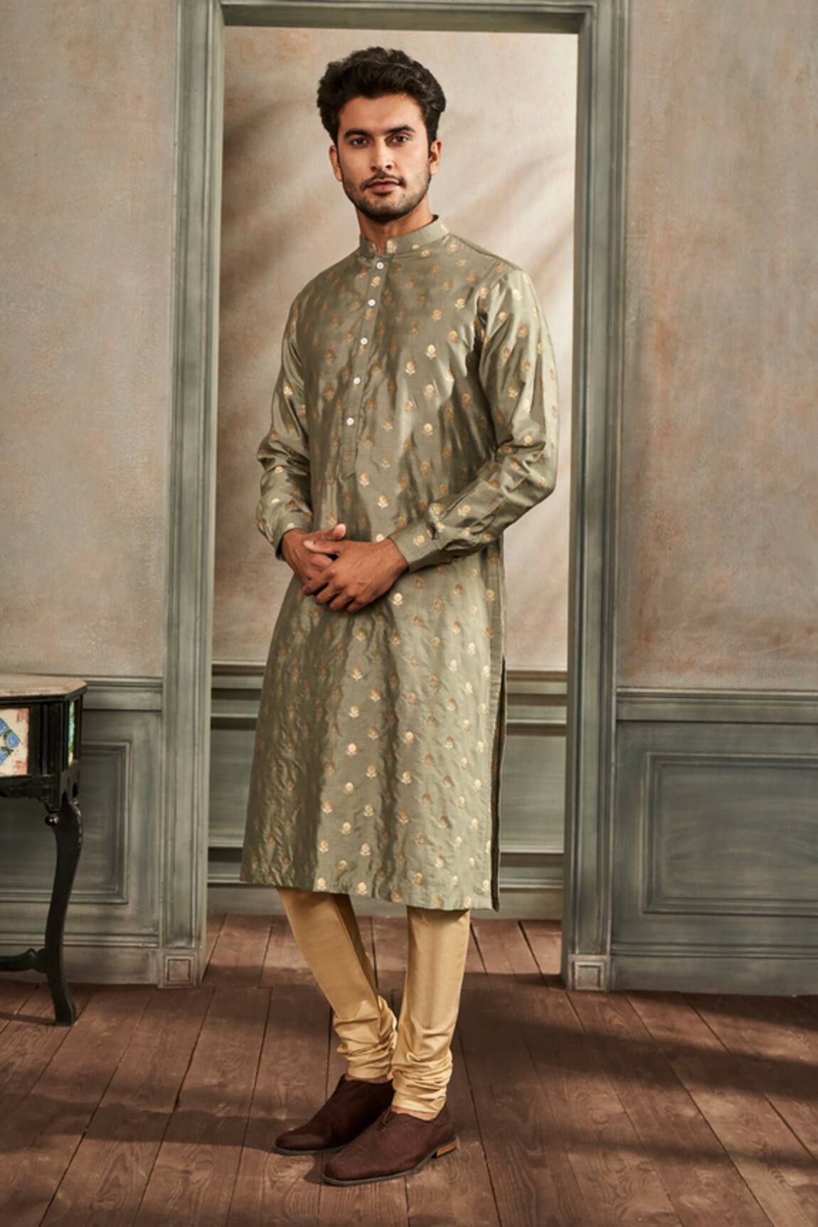 Buy Grey Banarasi Silk Paarak Kurta For Men by Anita Dongre Online at Aza  Fashions.
