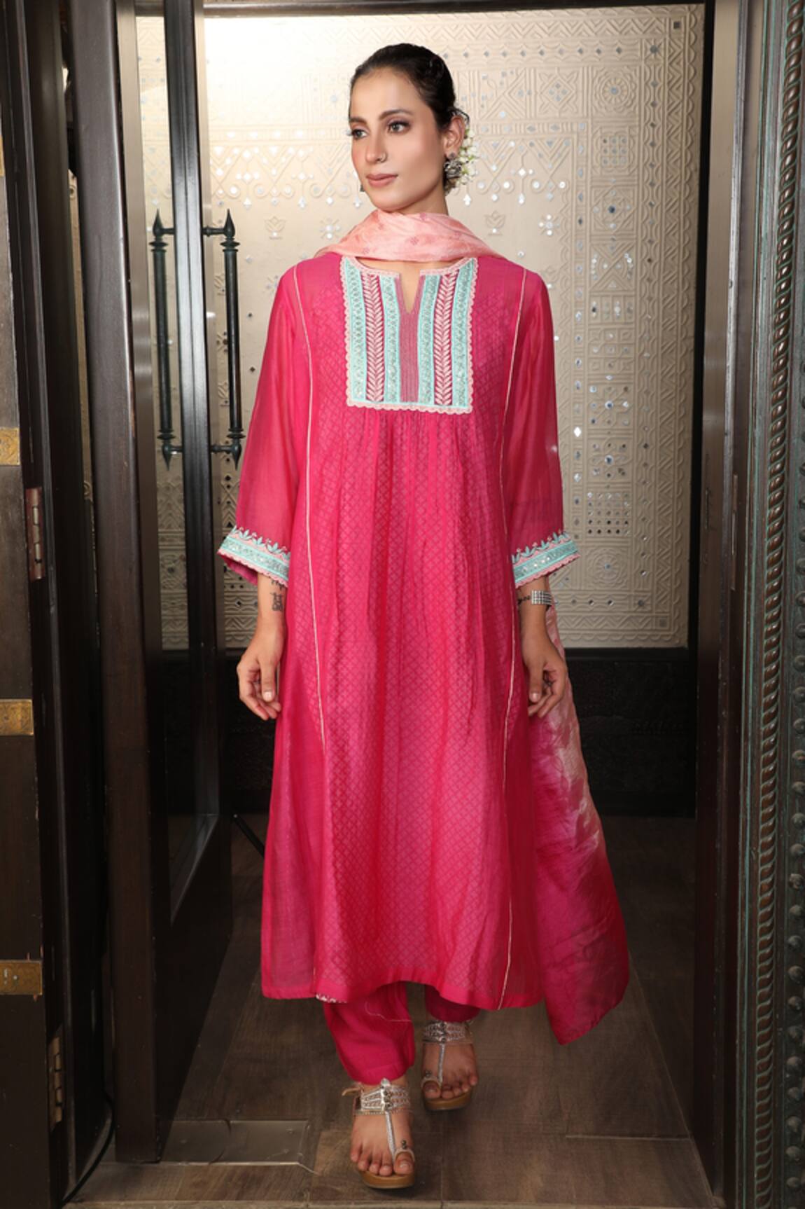 Falguni.Foram Chanderi Silk Kurta Pant Set 