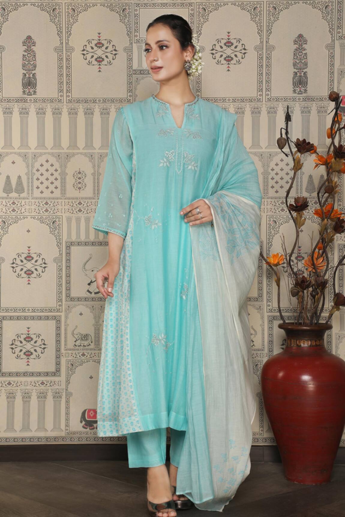 Falguni.Foram Chanderi Silk Anarkali Pant Set 