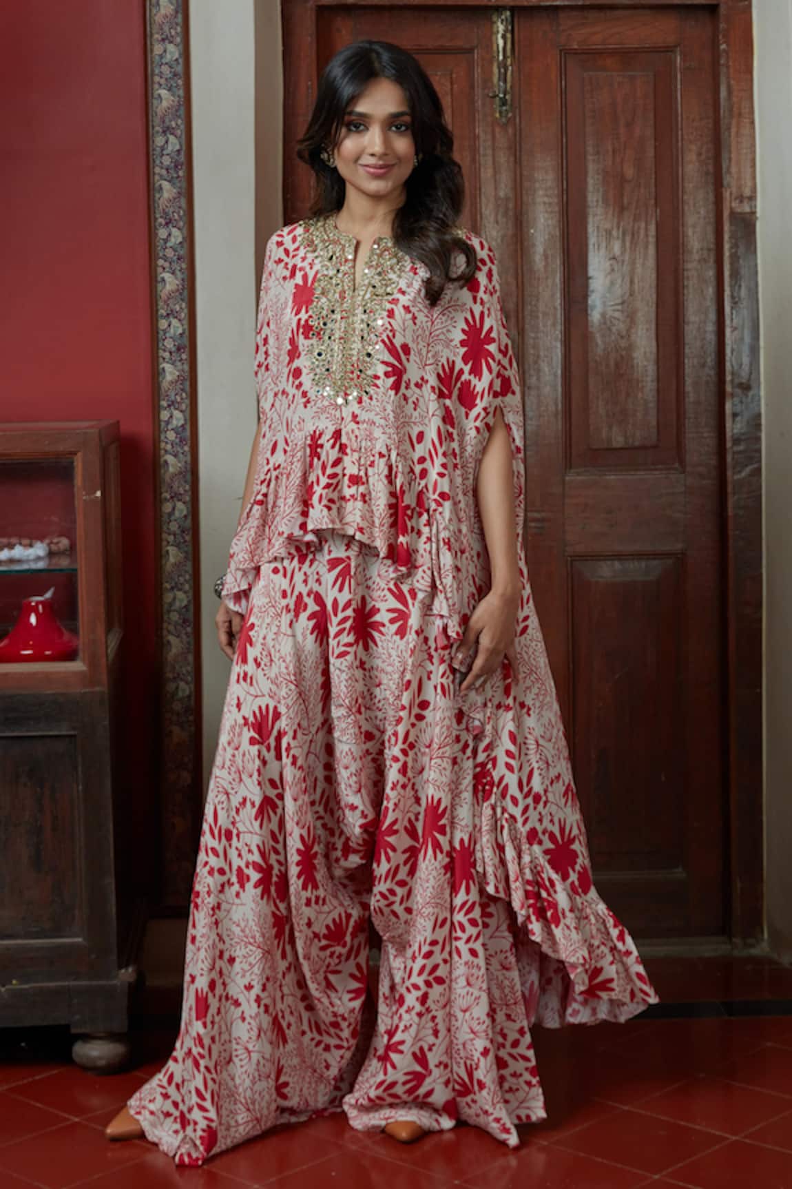 Arpita Mehta Floral Print Cape Top & Pant Set