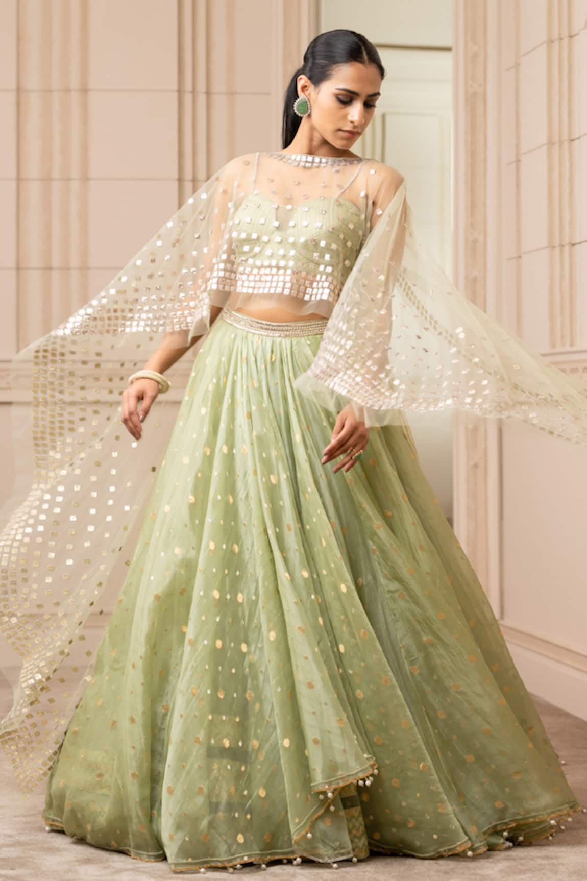 Tarun Tahiliani Silk Organza Brocade Draped Lehenga Set 