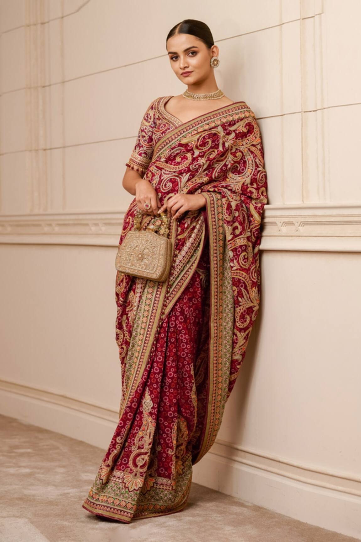 Tarun Tahiliani Printed & Embroidered Saree With Blouse