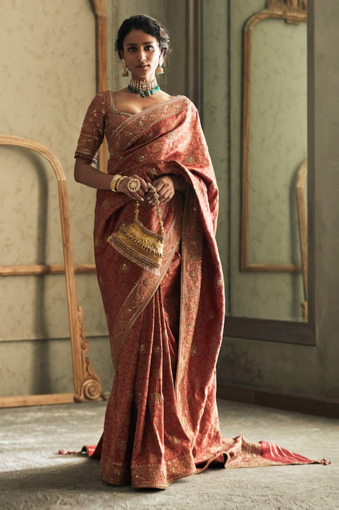 Tarun Tahiliani  Kundan Brocade Saree with Blouse 