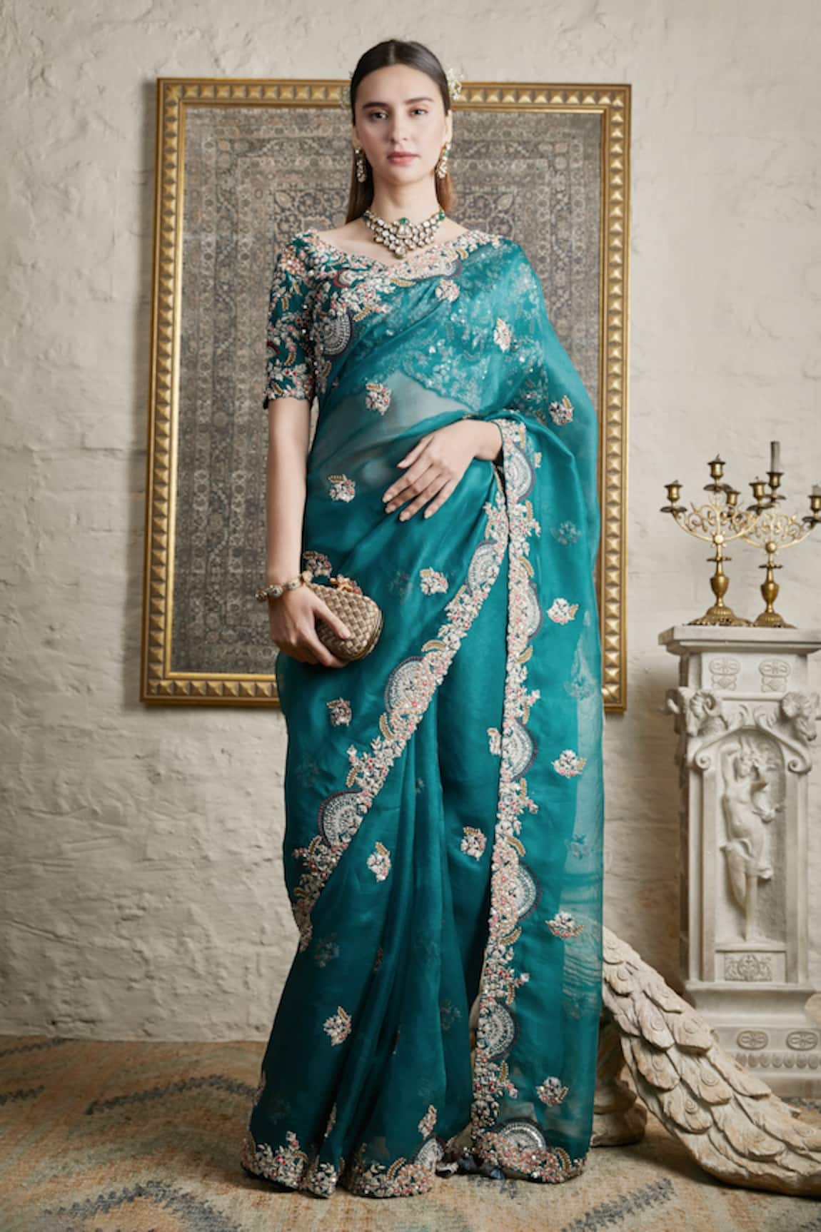 Prisho Floral Embroidered Saree With Blouse