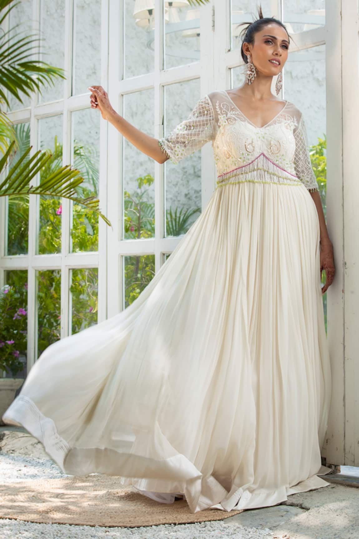 Kanj By Priyanka A Sakhuja Farleen Pleated Embroidered Gown