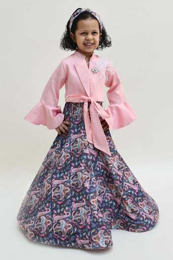 FAYON KIDS Floral Printed Blue Lehenga Set 