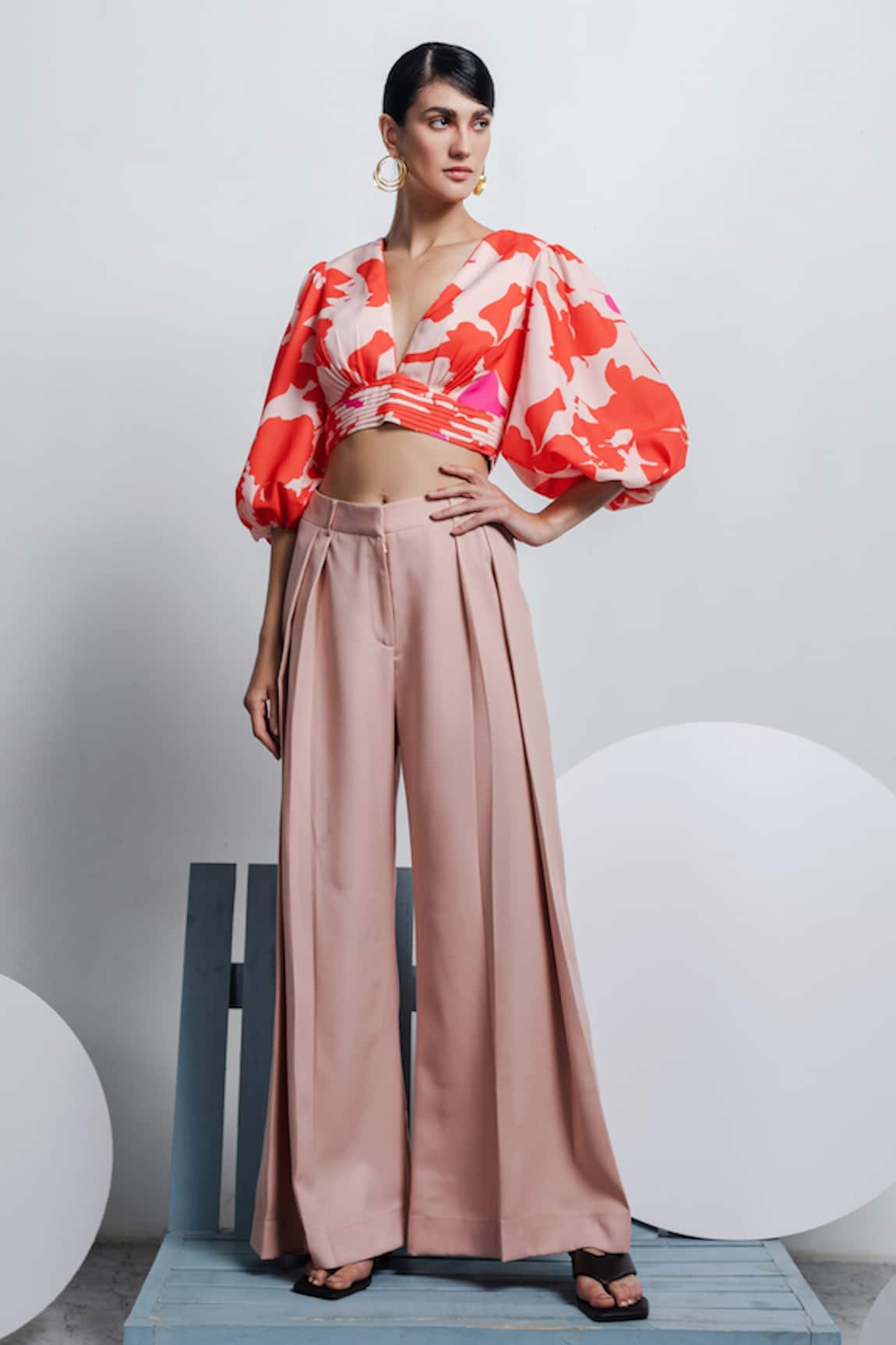 Zosia Printed Crop Top With Flared Pants