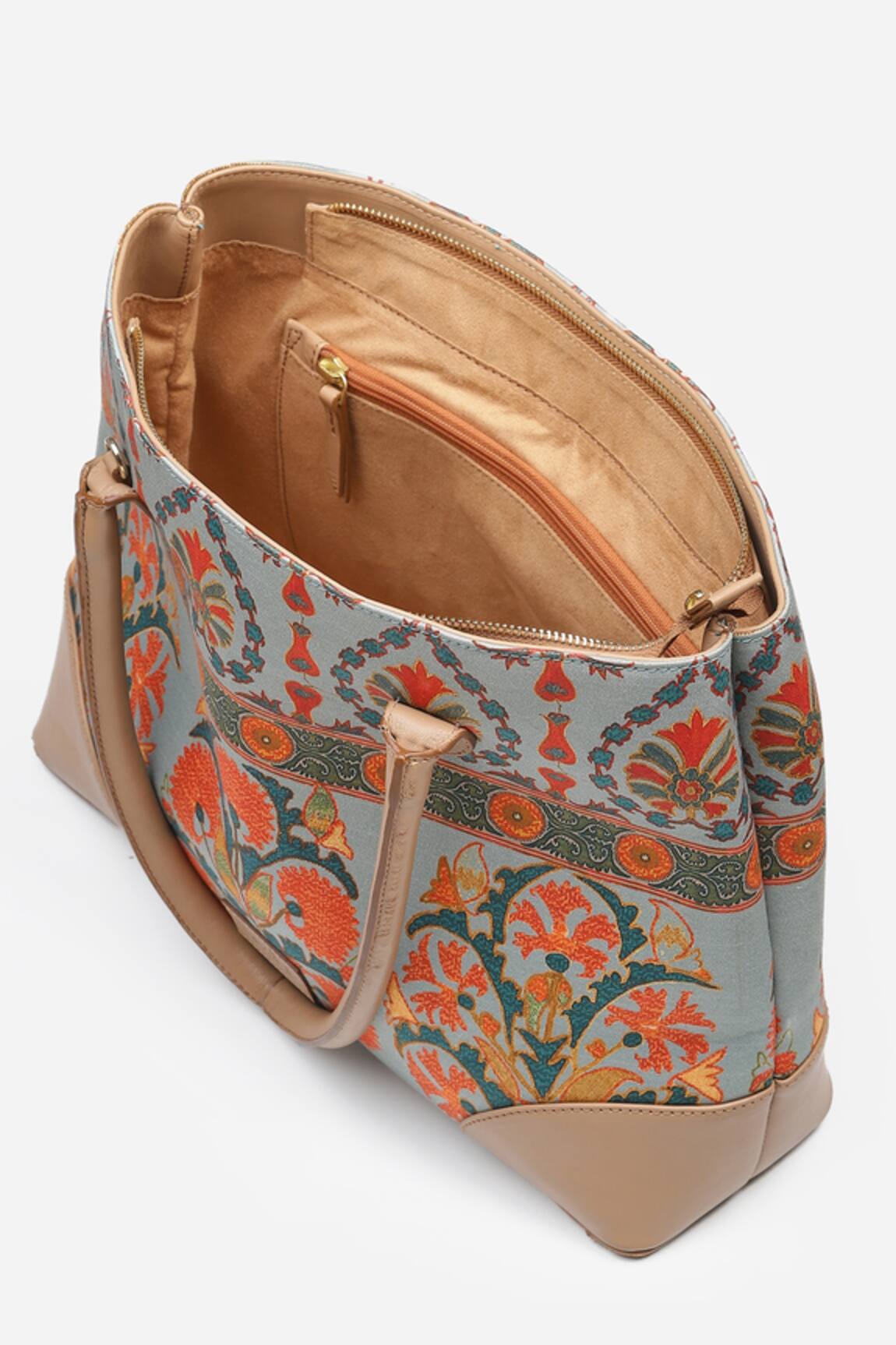 RITU KUMAR Tan Floral Print Tote Bag for Women