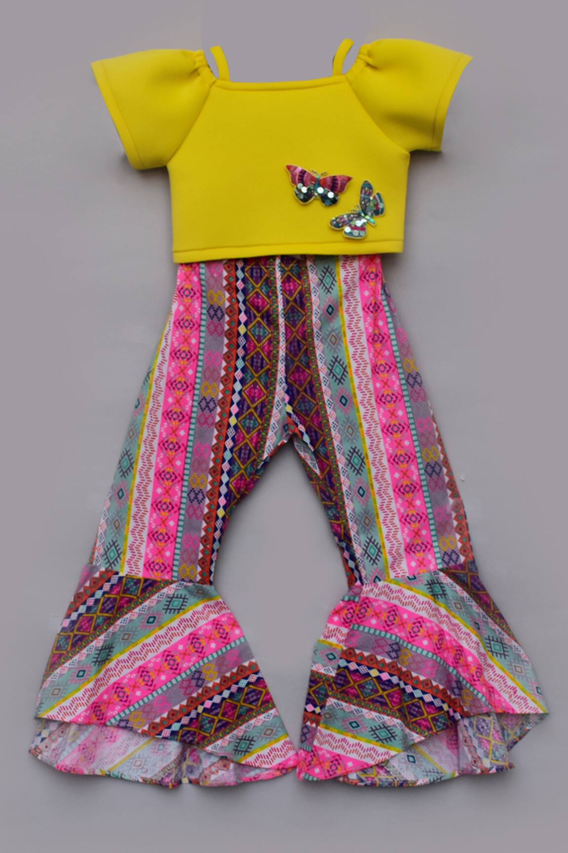FAYON KIDS Yellow Crop Top & Pant Set 