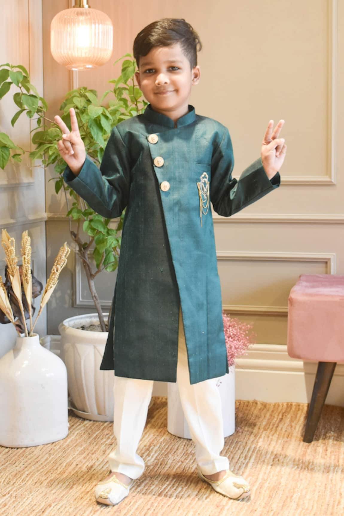 Fayon Kids Cotton Silk Achkan Set 