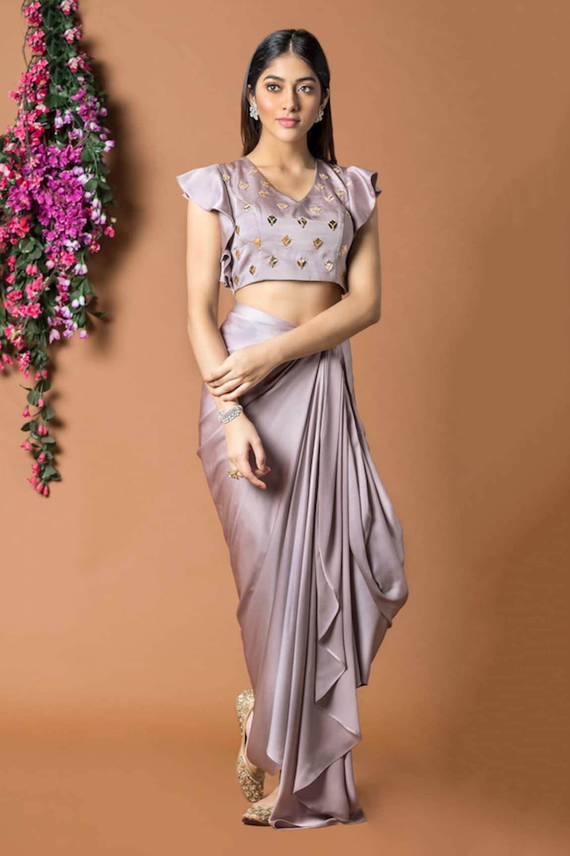 Mehak Murpana Embroidered Top & Draped Skirt Set