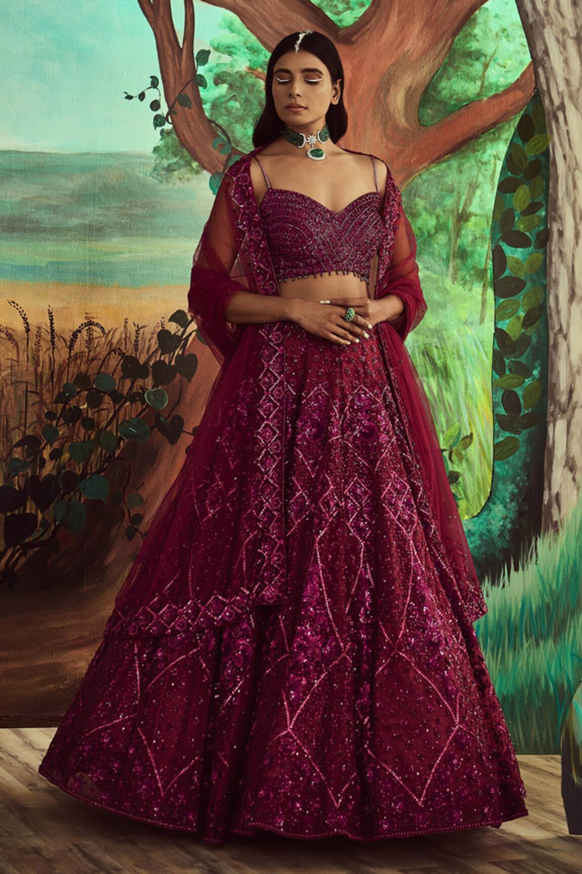 Angad Singh Net Hand Embroidered Bridal Lehenga Set 