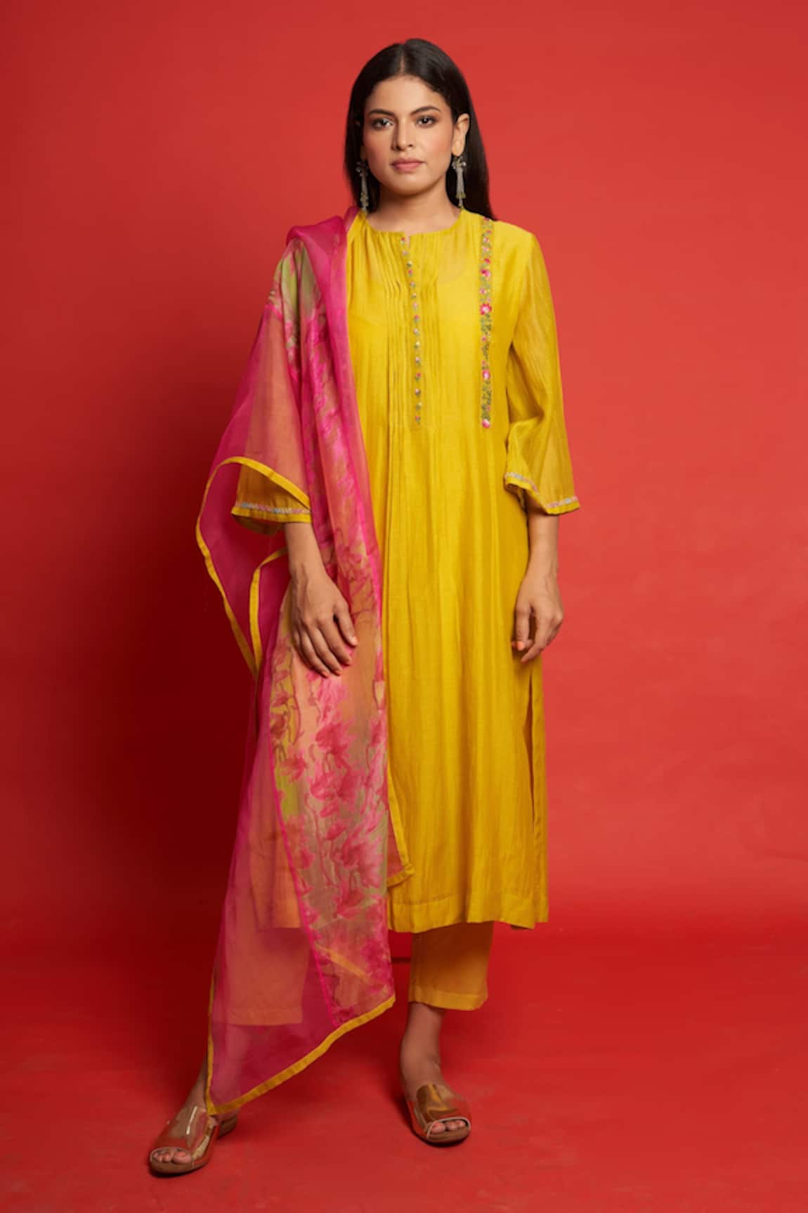 Priti Prashant Frangipani Bodice Embroidered Kurta Pant Set 