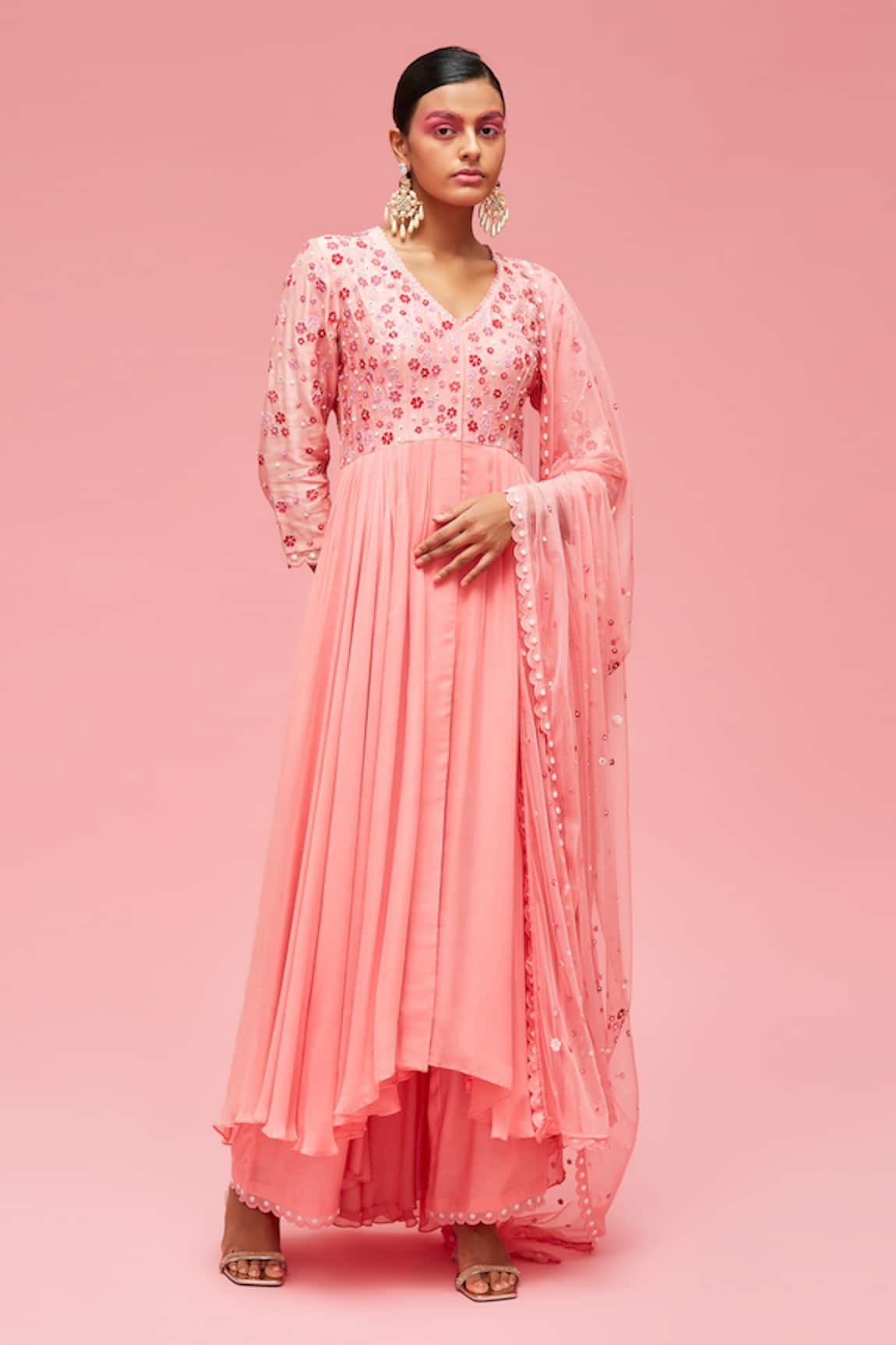 Nachiket Barve Floral Embroidered Anarkali Set