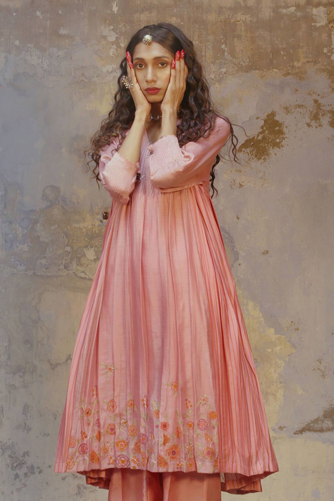 Chokhi Chorri Silk Chanderi Anarkali & Silk Pant Set