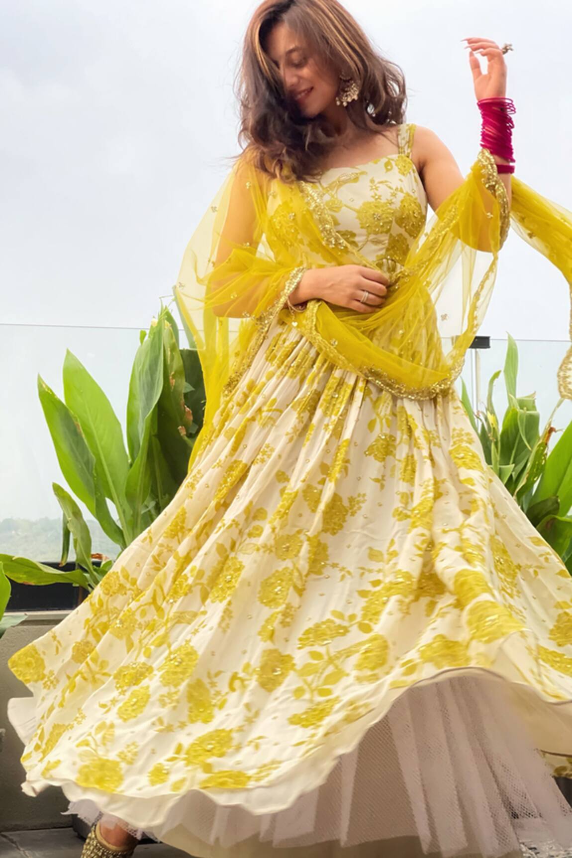 Paulmi and Harsh Organza Printed Anarkali with Dupatta