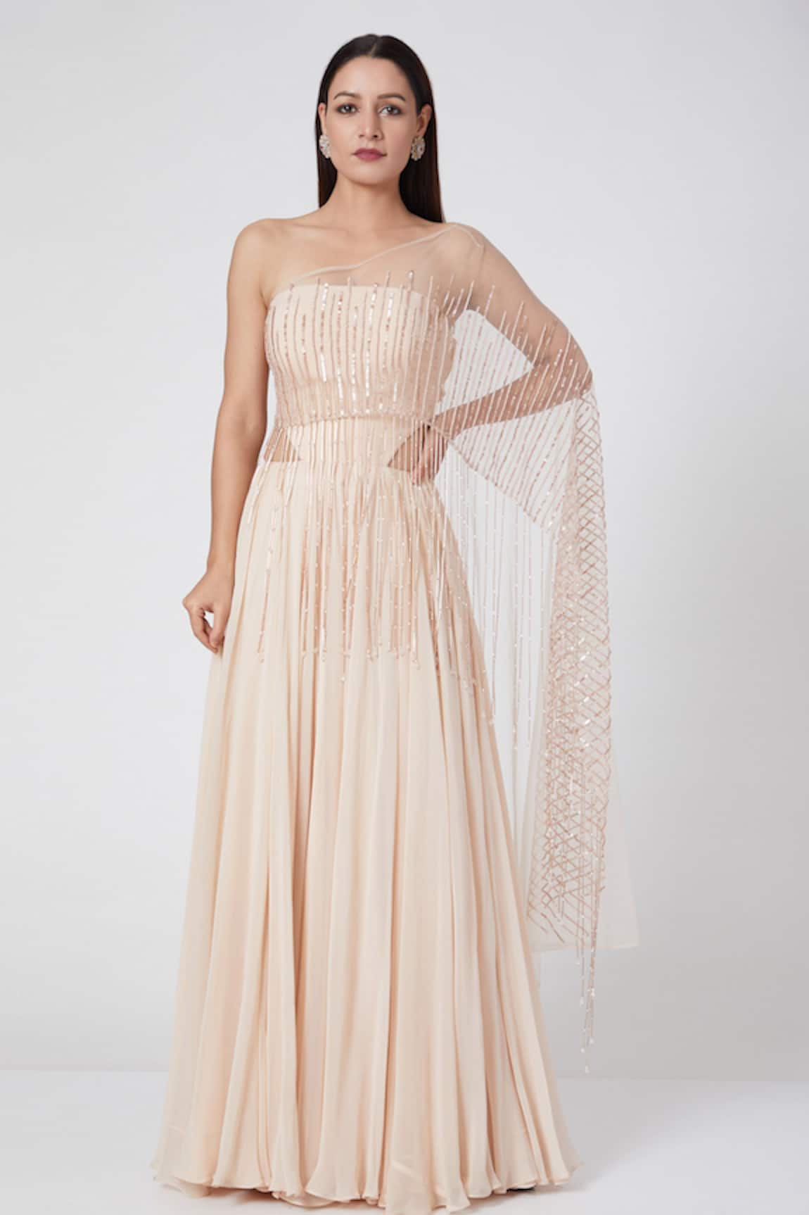 Jade By Ashima Draped One Shoulder Gown 