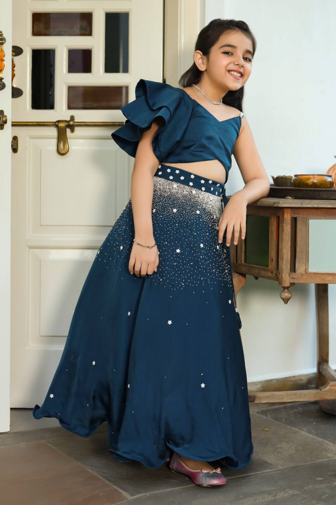 Littleens Mahtab Embellished Lehenga With Ruffle Top 