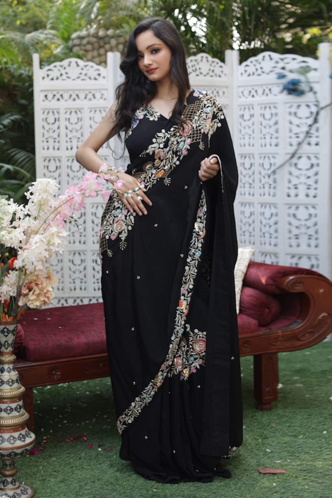 Gul By Aishwarya Floral Embroidered Saree With Blouse
