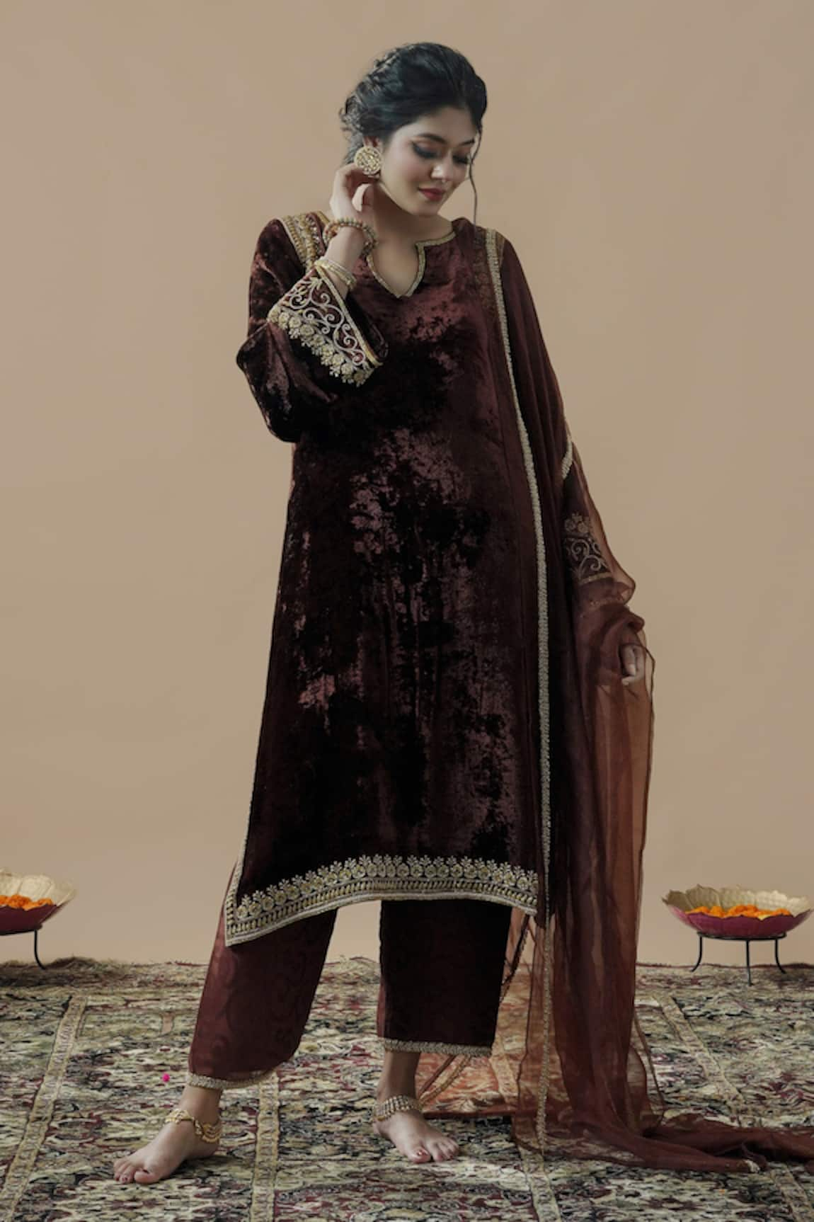 Gul By Aishwarya Velvet Embroidered Kurta Set