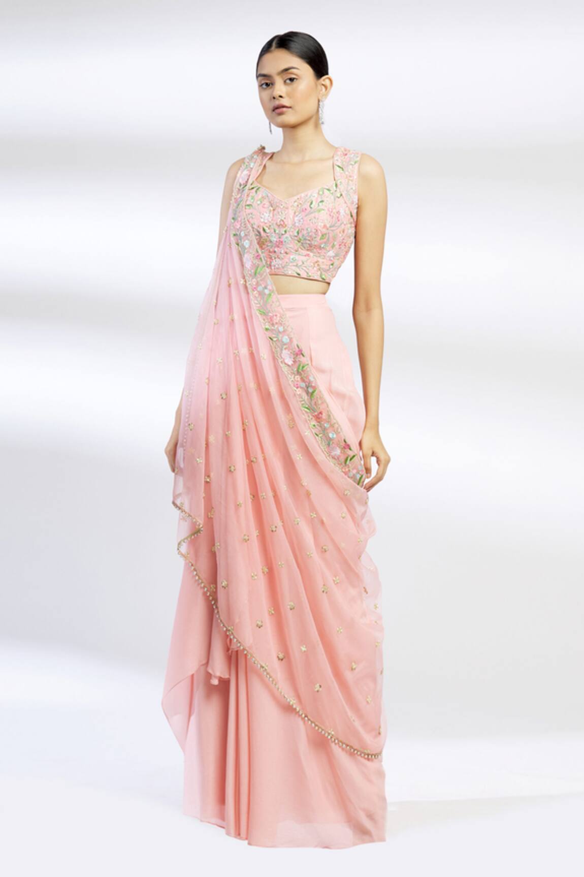 Chamee And Palak Embroidered Silk Lehenga Set